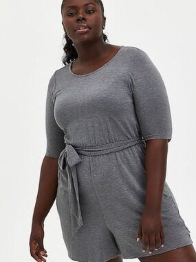 Torrid Super Soft Knit Romper 1X Gray – Tie Waist Lounge One Piece